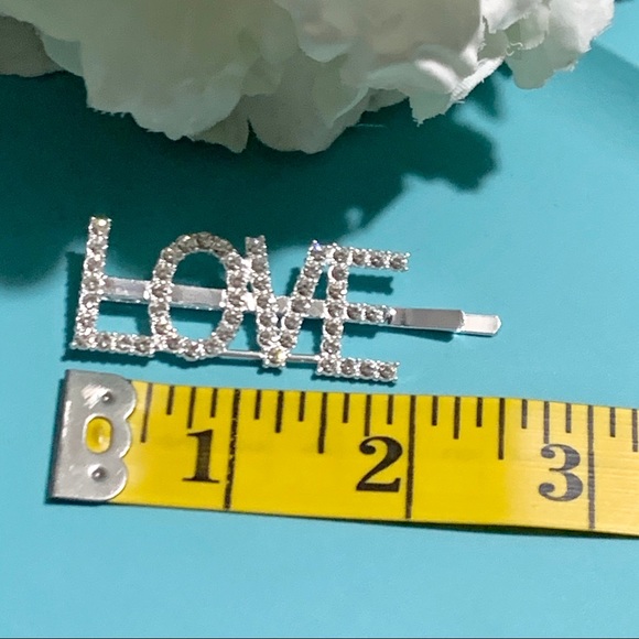 Rhinestone Words Love Silver Hair Clip - Picture 7 of 9